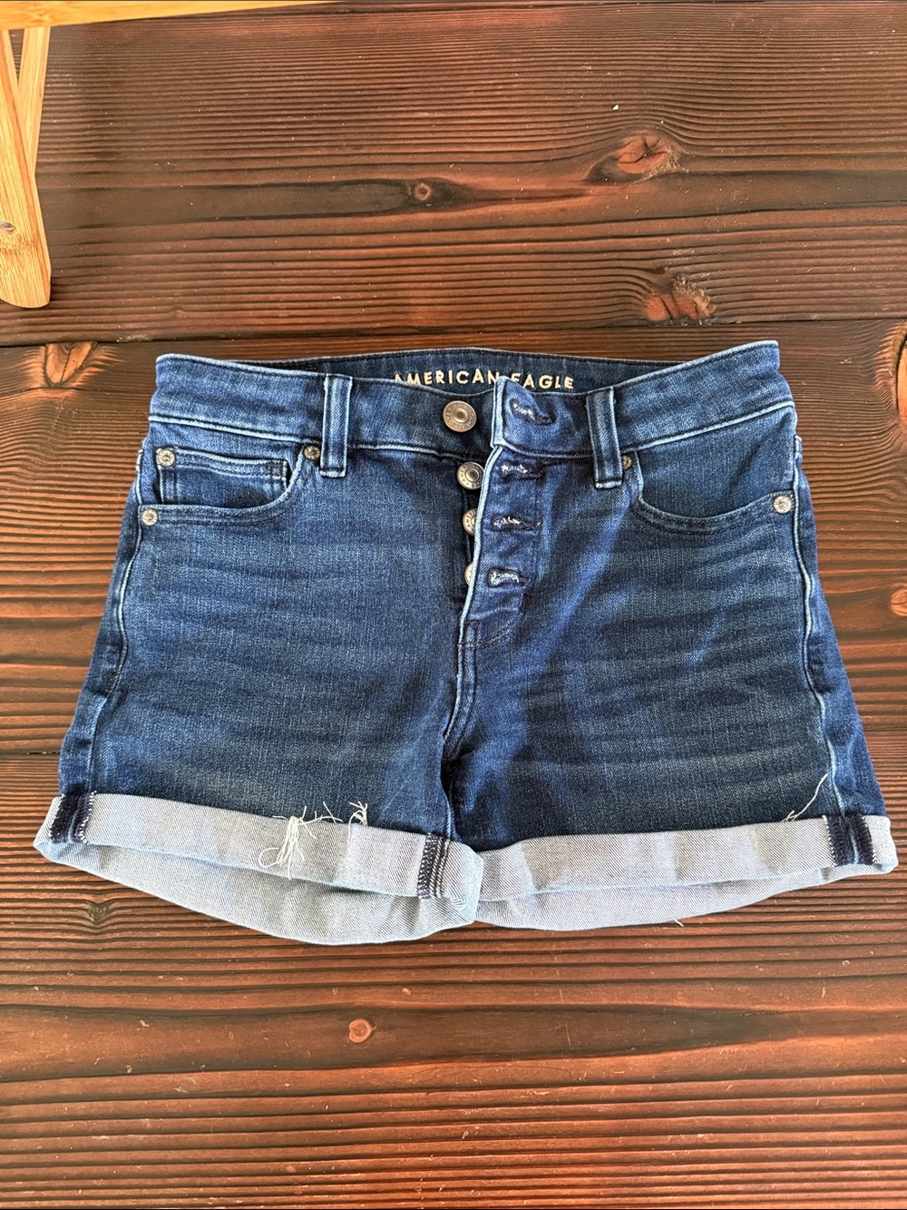 American Eagle Outfitters Indigo Blue Button-Front Denim Shorts